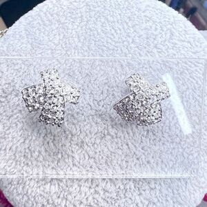 Swarovski Silver Tone X Stud Earrings Pave Crystals EUC
